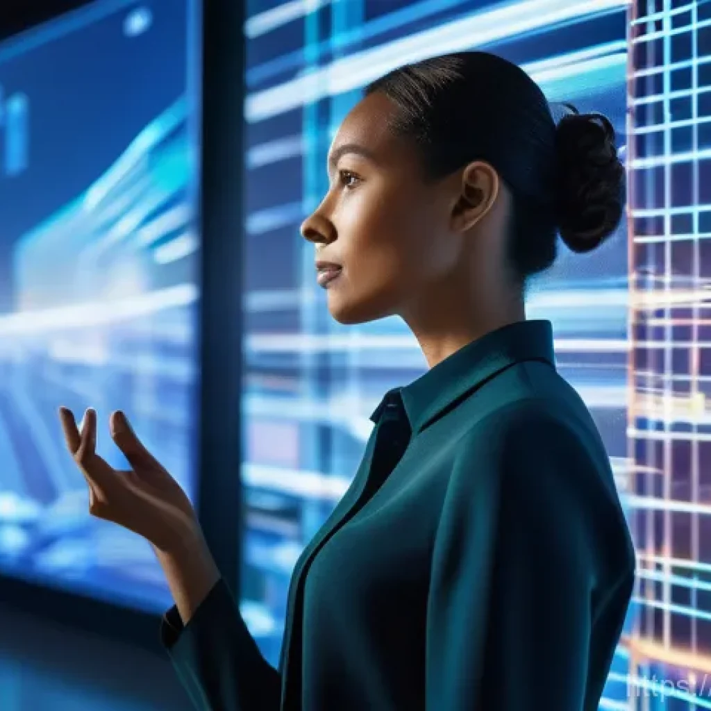 PM의 필수 비즈니스 스킬 - **Prompt:** "A highly focused female product manager, mid-30s, with a determined expression, stands ...